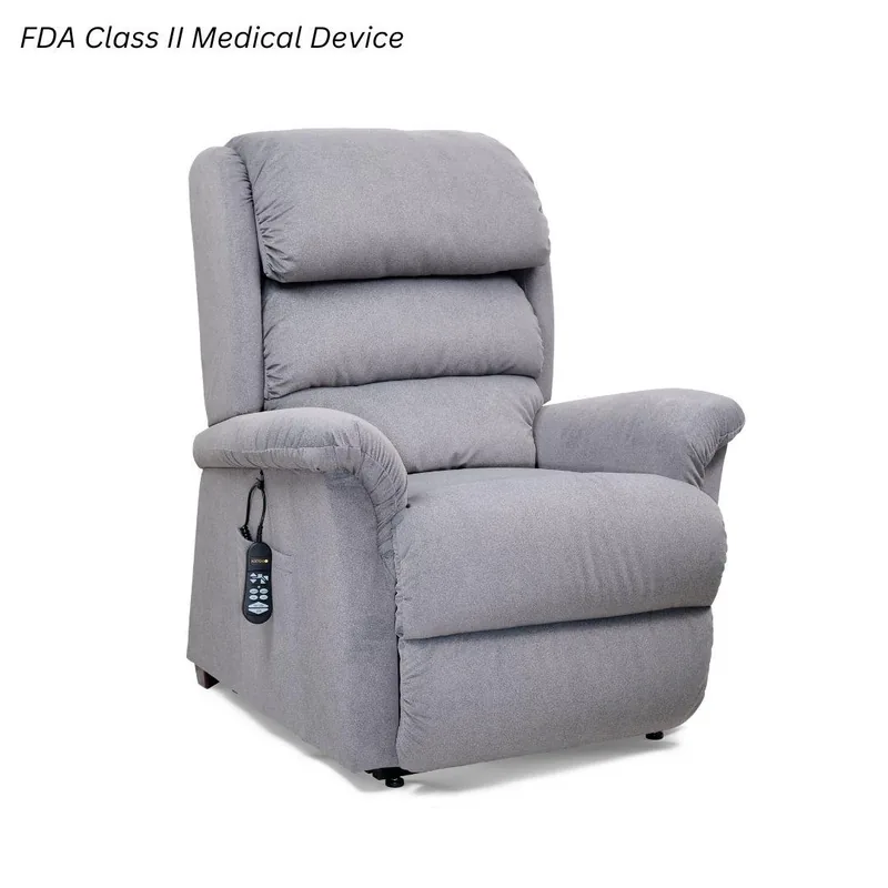 Golden Relaxer power lift recliner with a three-pillow waterfall back.