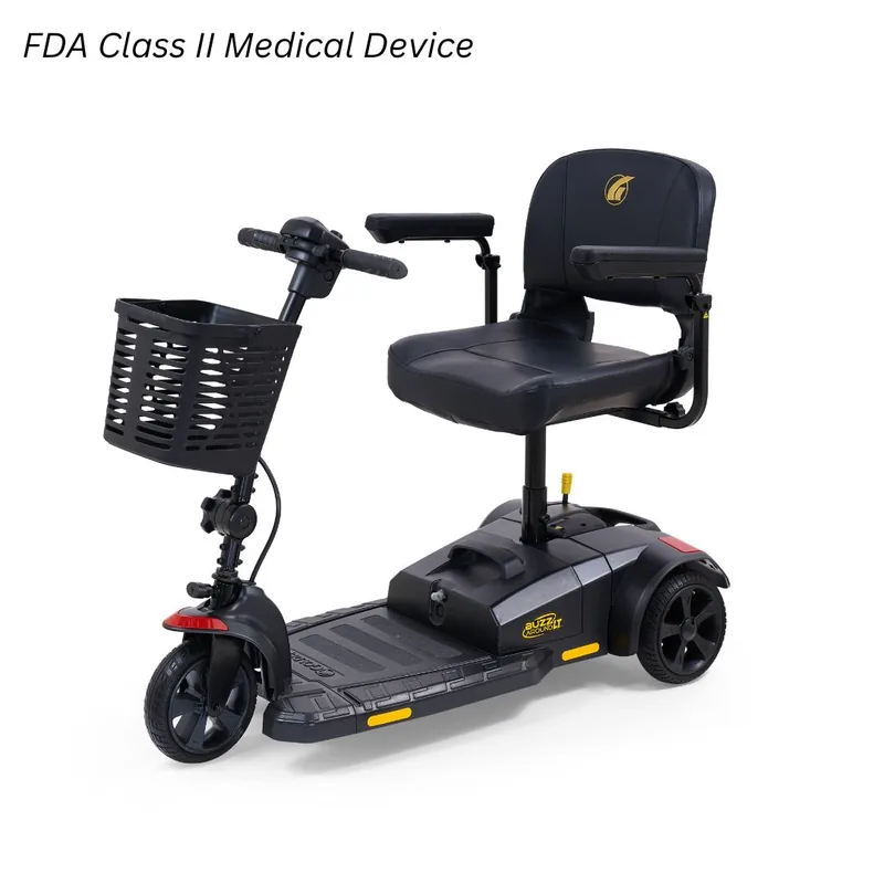 Golden Buzzaround LT three-wheel travel scooter with a compact frame and delta tiller.