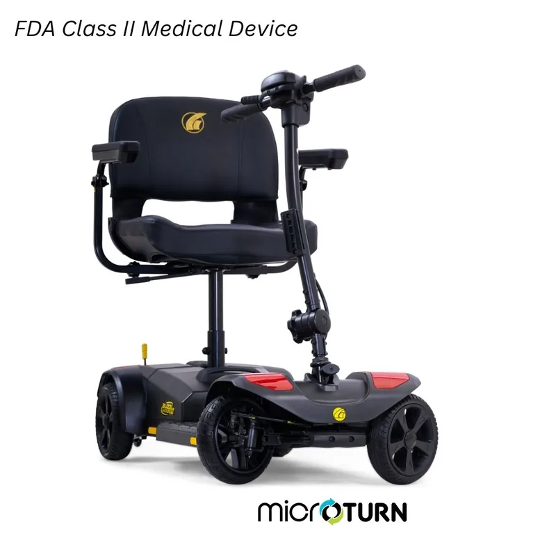 Golden Buzzaround LT four-wheel travel scooter with a compact frame and padded seat.