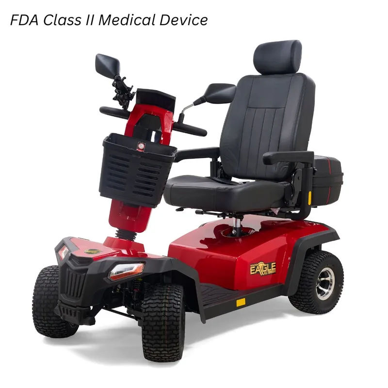 Golden Eagle All-Terrain mobility scooter with knobby tires and heavy duty suspension.