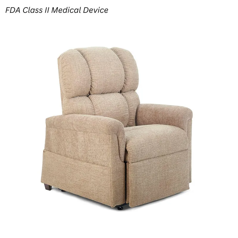Golden Comforter with MaxiComfort power lift recliner with a pillowed back and wide padded arms.