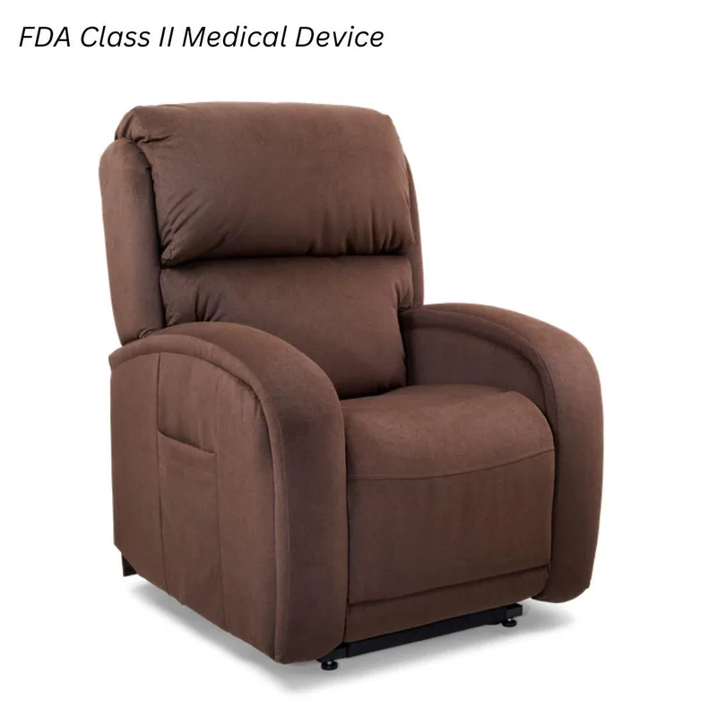 Golden EZ Sleeper power lift recliner reclined past flat in the Twilight Tilt position.