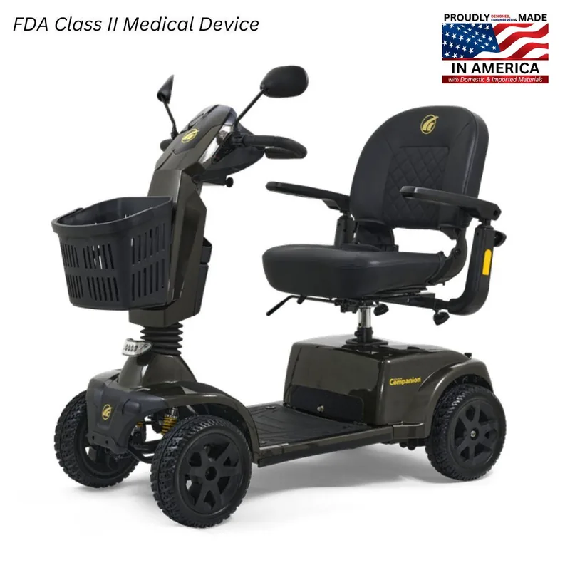 Golden Companion four-wheel full size scooter with a captain's seat and armrests.
