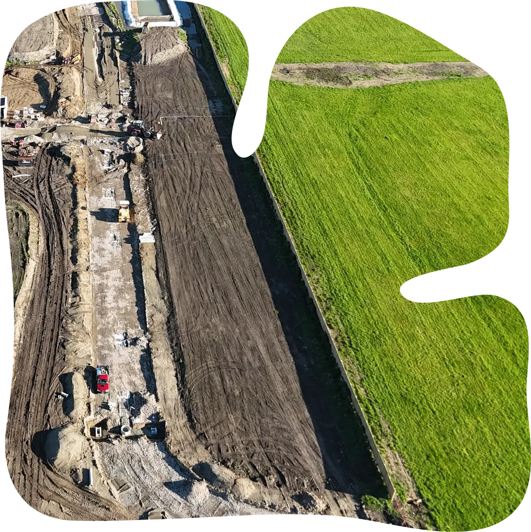 Mask graphic of logo shape with excavated land background picture