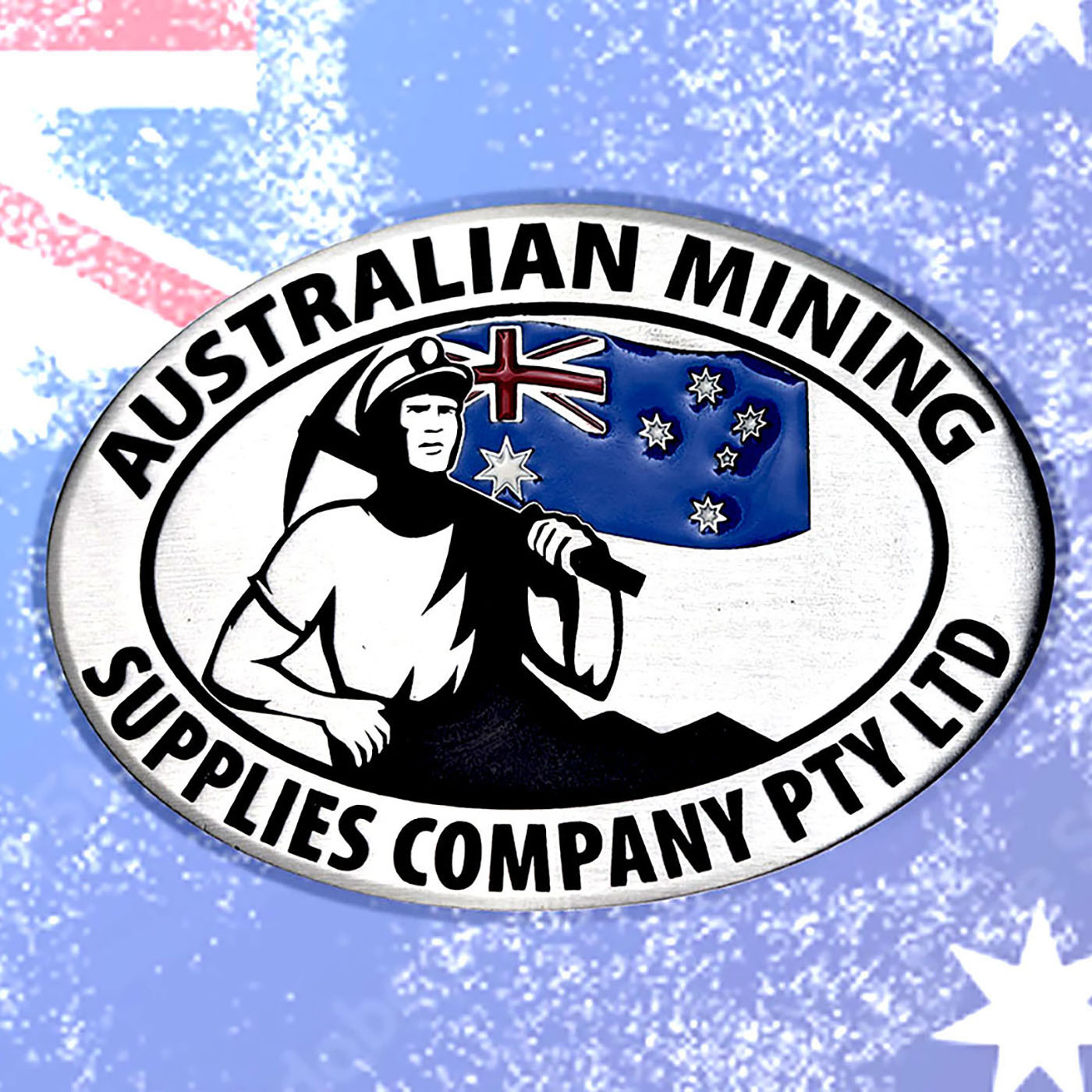 Australian Mining Supplies Company branded promotional belt buckle