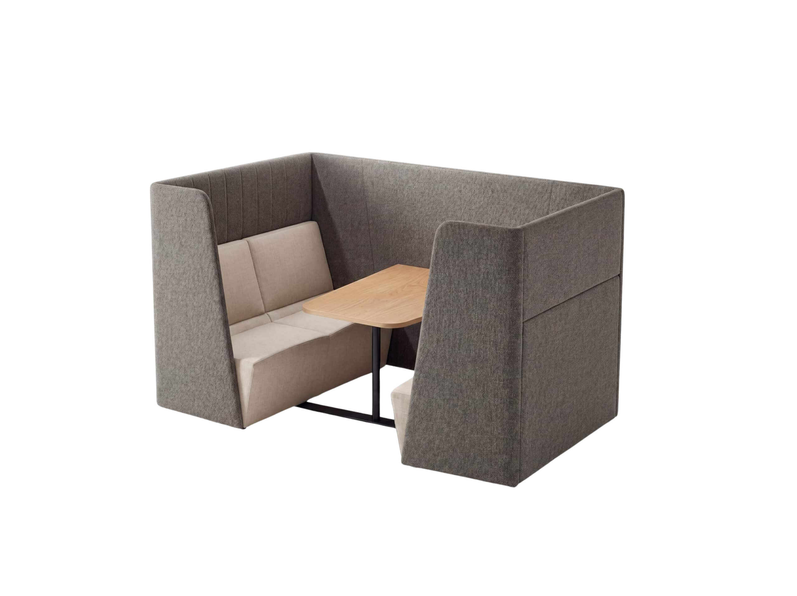 Modern booth seating with upholstered bench and table.