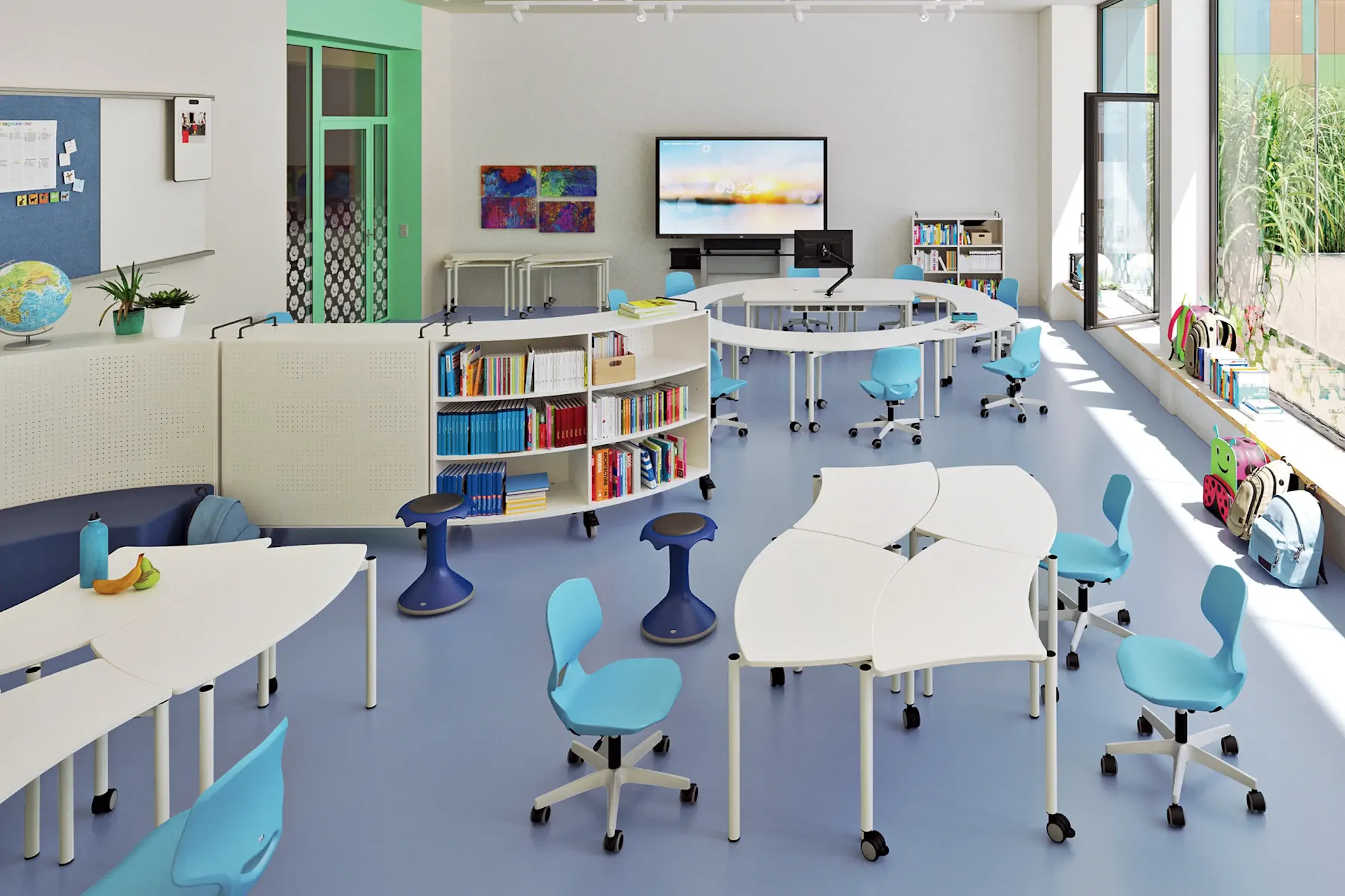 Classroom setting with modern school furniture for education spaces
