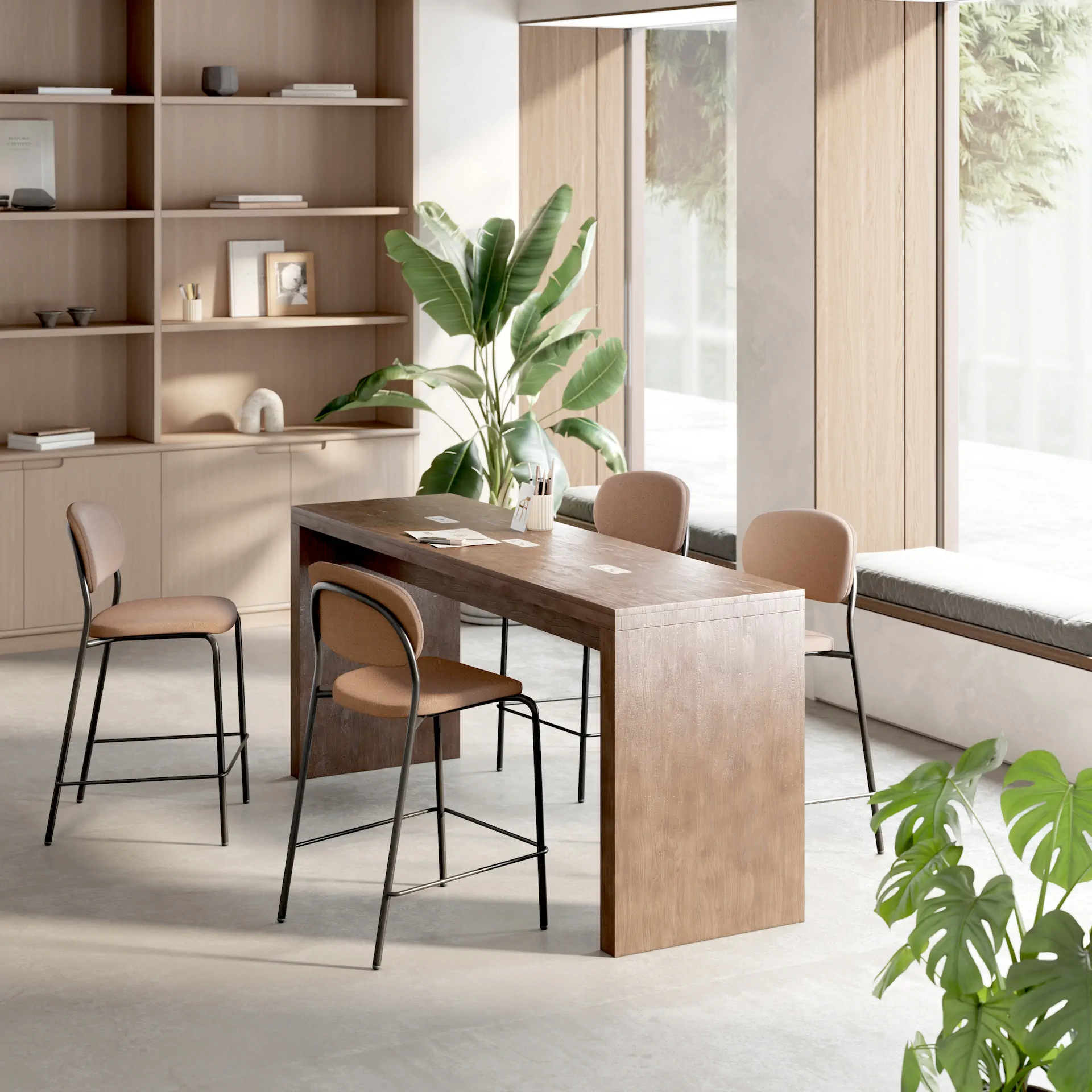 Modern office space furnished with workstations and seating