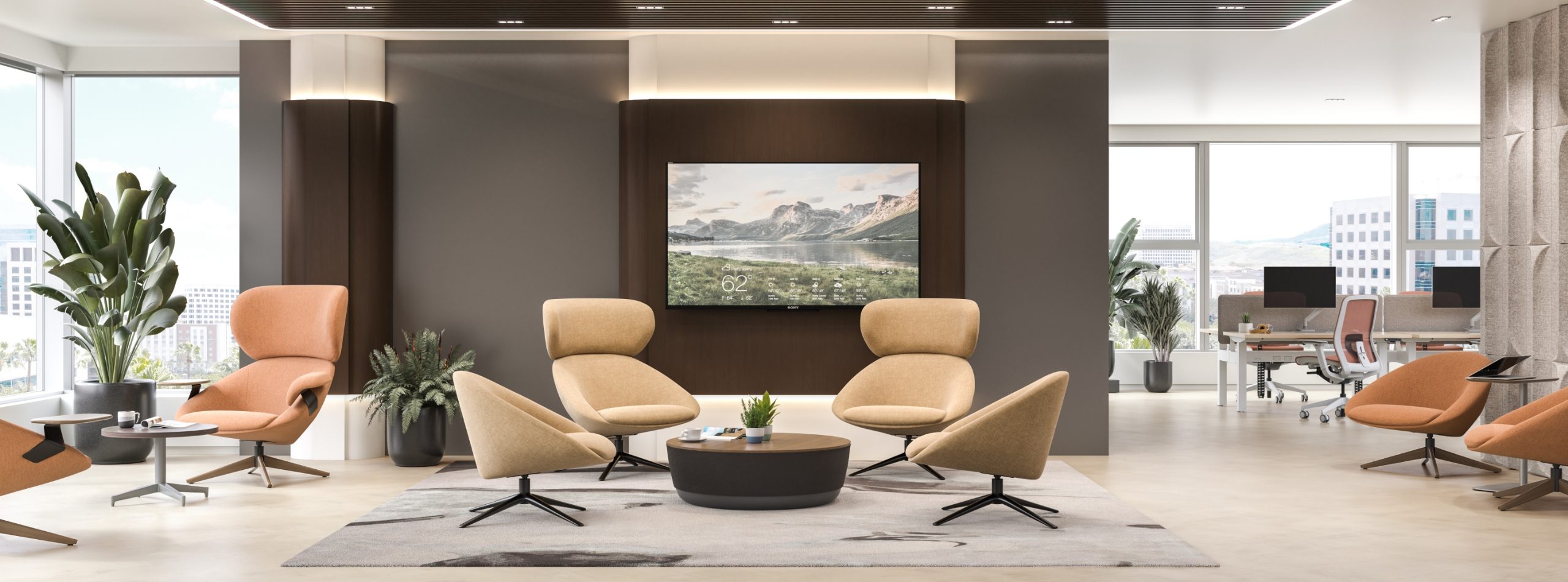 Office reception area and lobby seating.