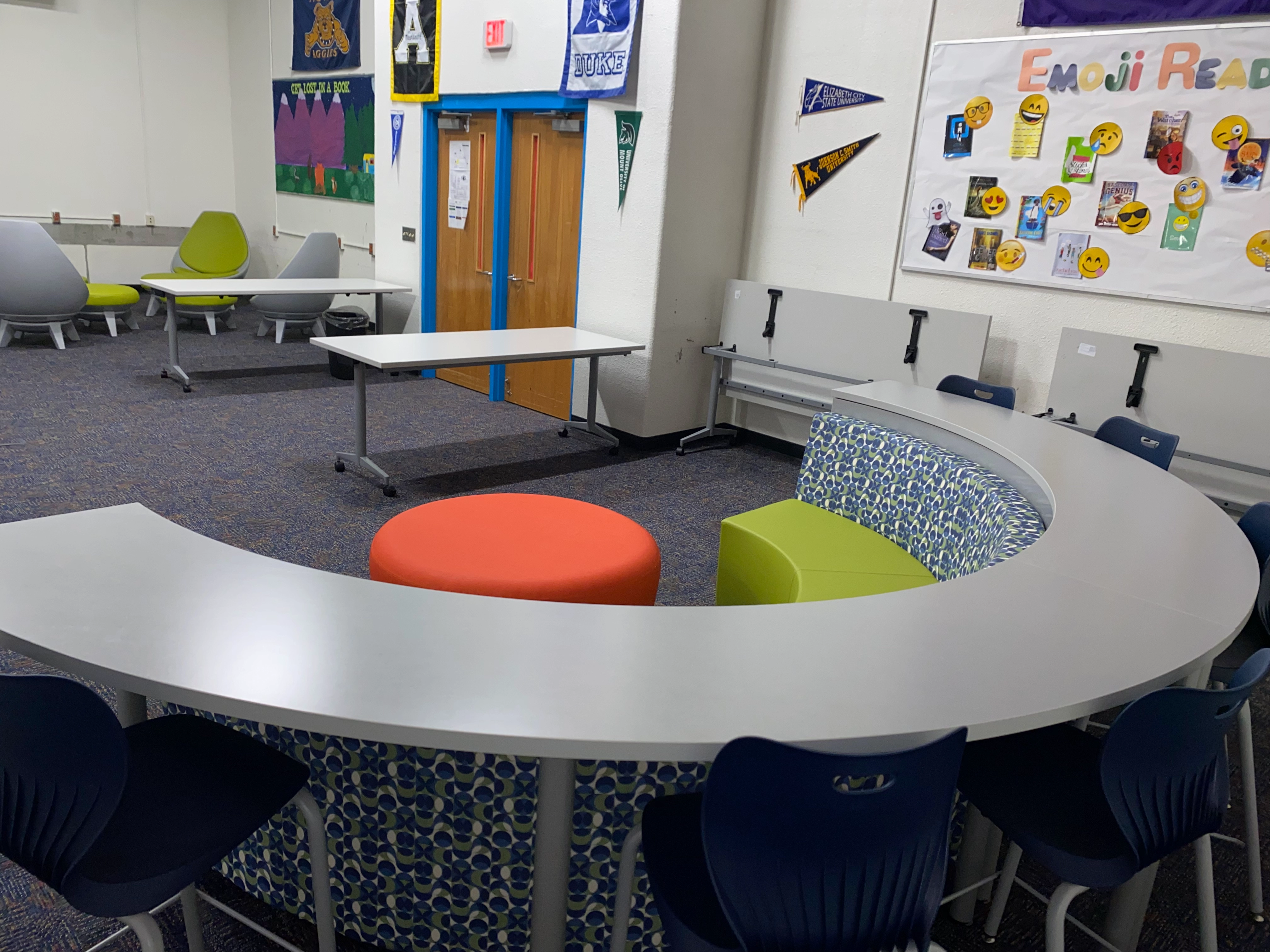 Southern Middle School library and common area furnished with modern seating