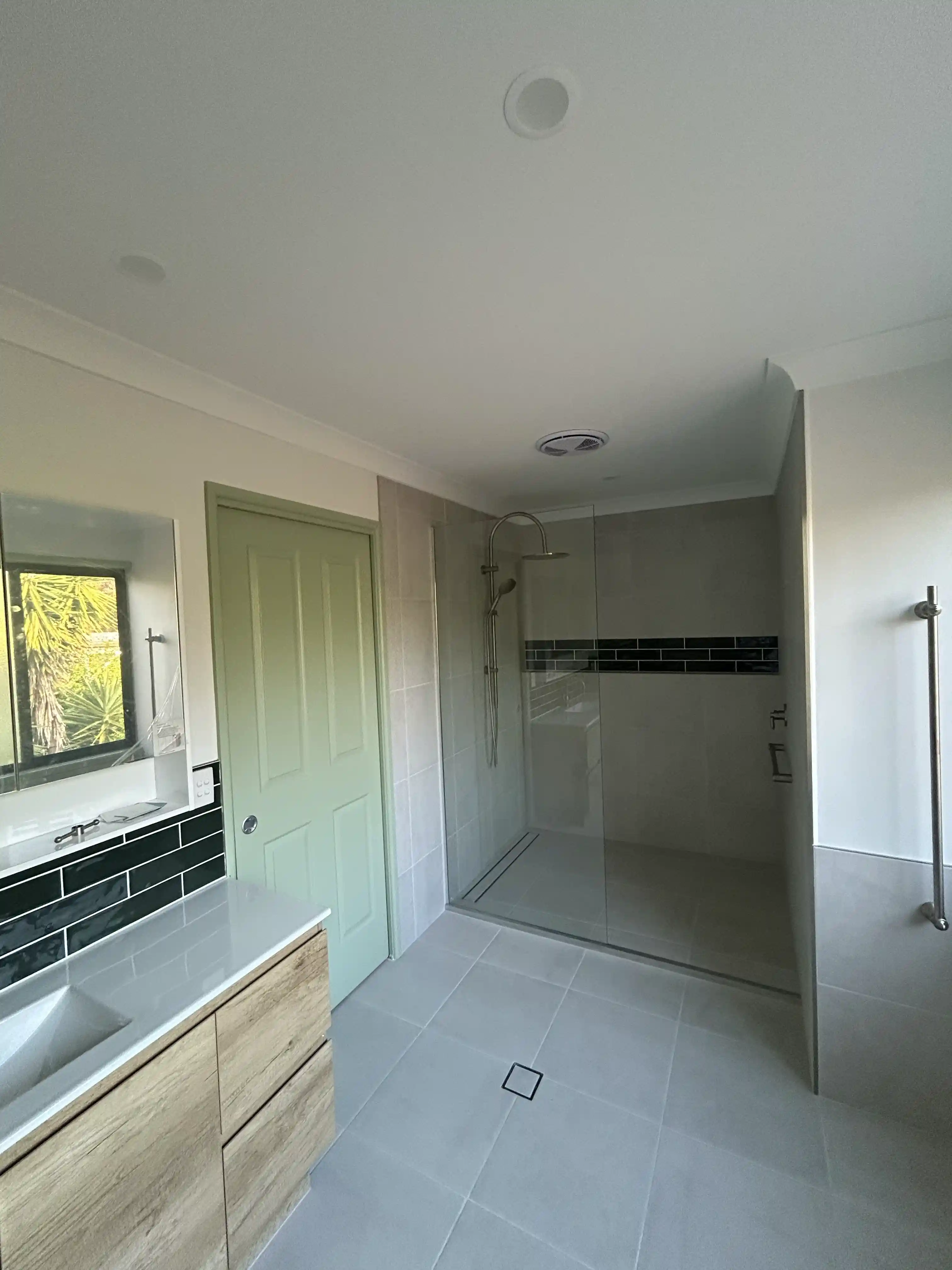 Wide angle of a freshly painted bathroom