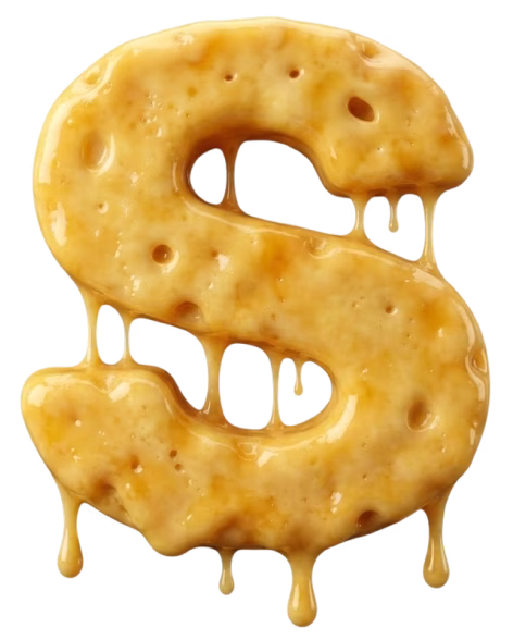 Dripping golden honey shaped like a dollar sign on a transparent background.