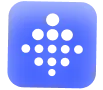 Fitbit logo with a blue square background and a diamond pattern of dots in the center.