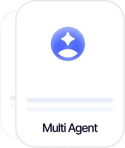 Card with blue icon above two lines and text Multi Agent at the bottom.