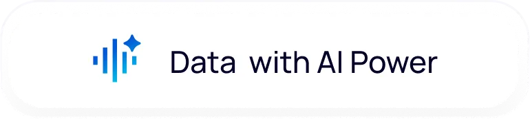 Button with blue AI data icon and text 'Data with AI Power' on a white background.