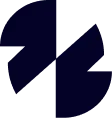 Two dark blue abstract circular shapes with zigzag edges positioned diagonally opposite each other.
