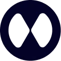 Black circle with two symmetrical curved shapes facing inward creating an X-like design.