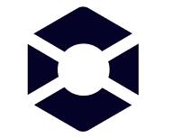 Abstract navy blue hexagonal shape with a central circle and angular segments.