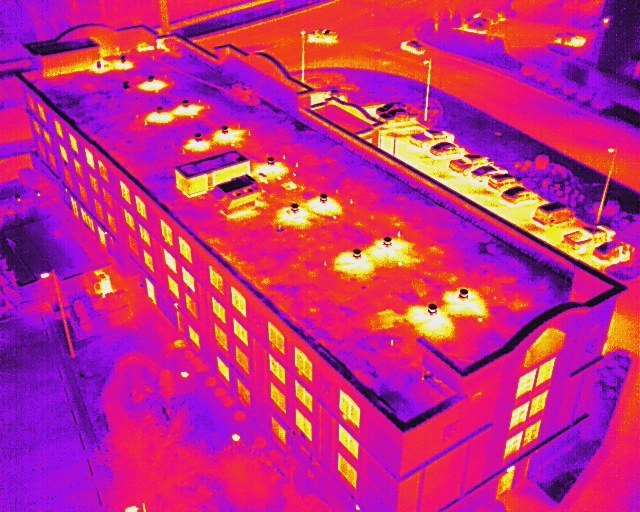 Drone roof inspection aerial view