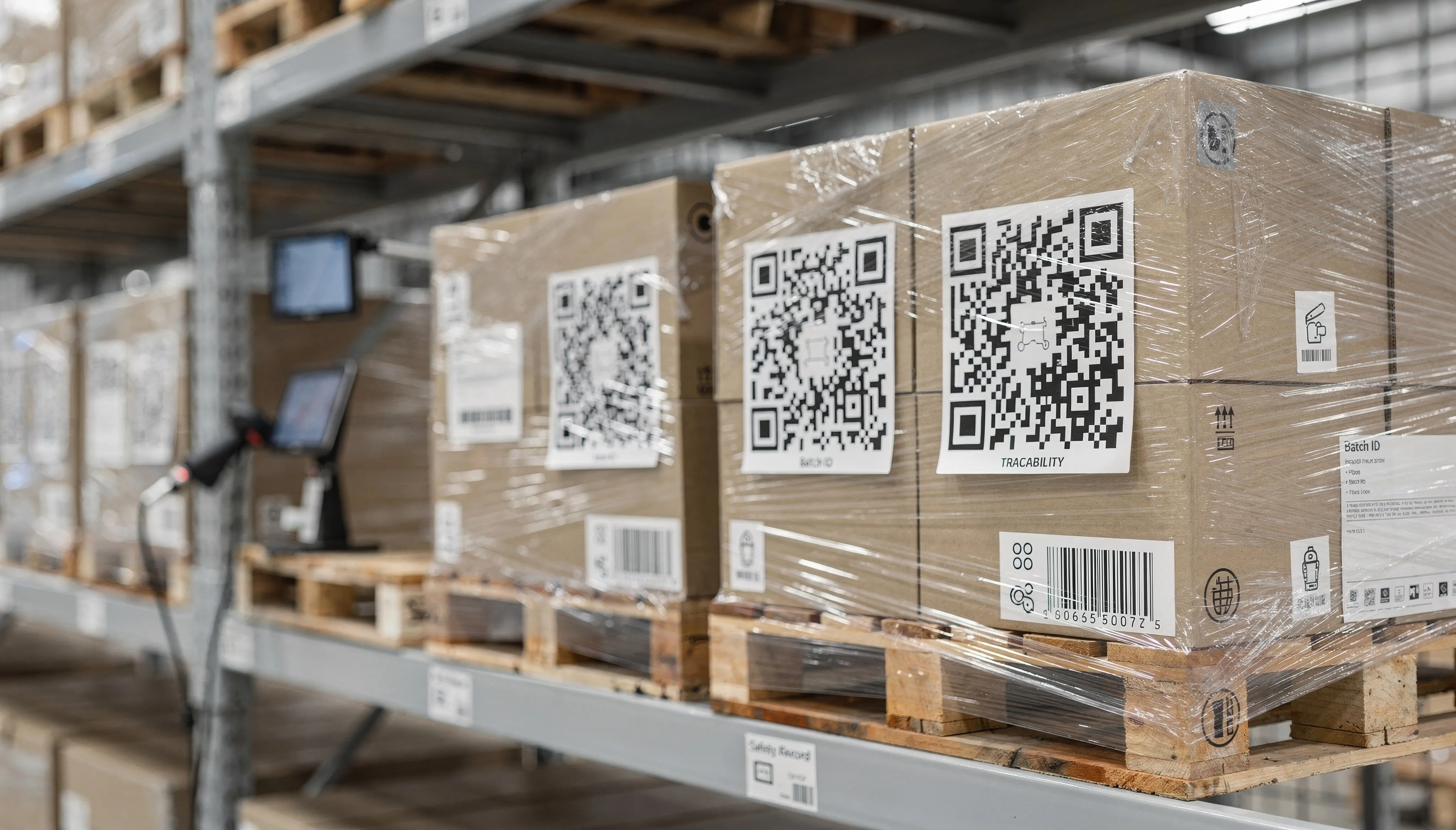 Product QR Codes on boxes.