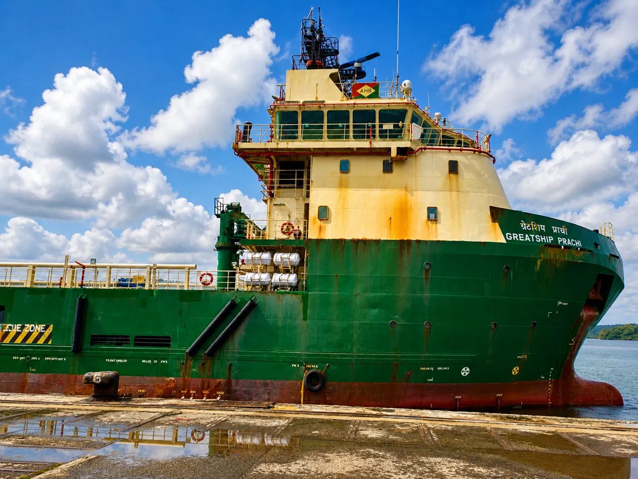 Commercial vessel docked at Andaman port