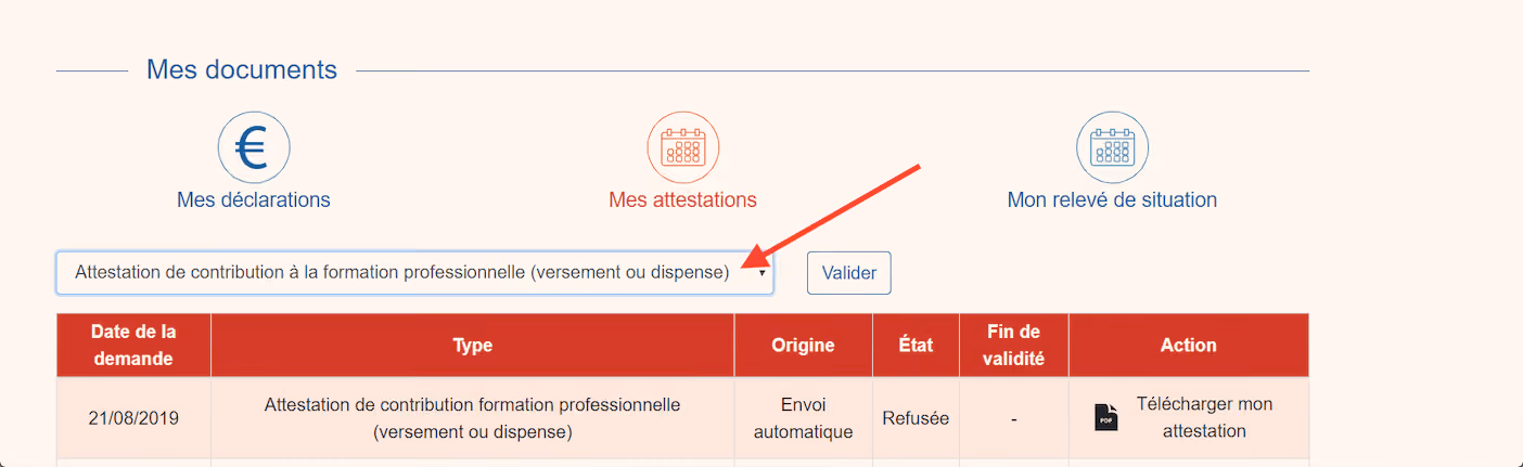 Attestation de contribution à la formation professionnelle