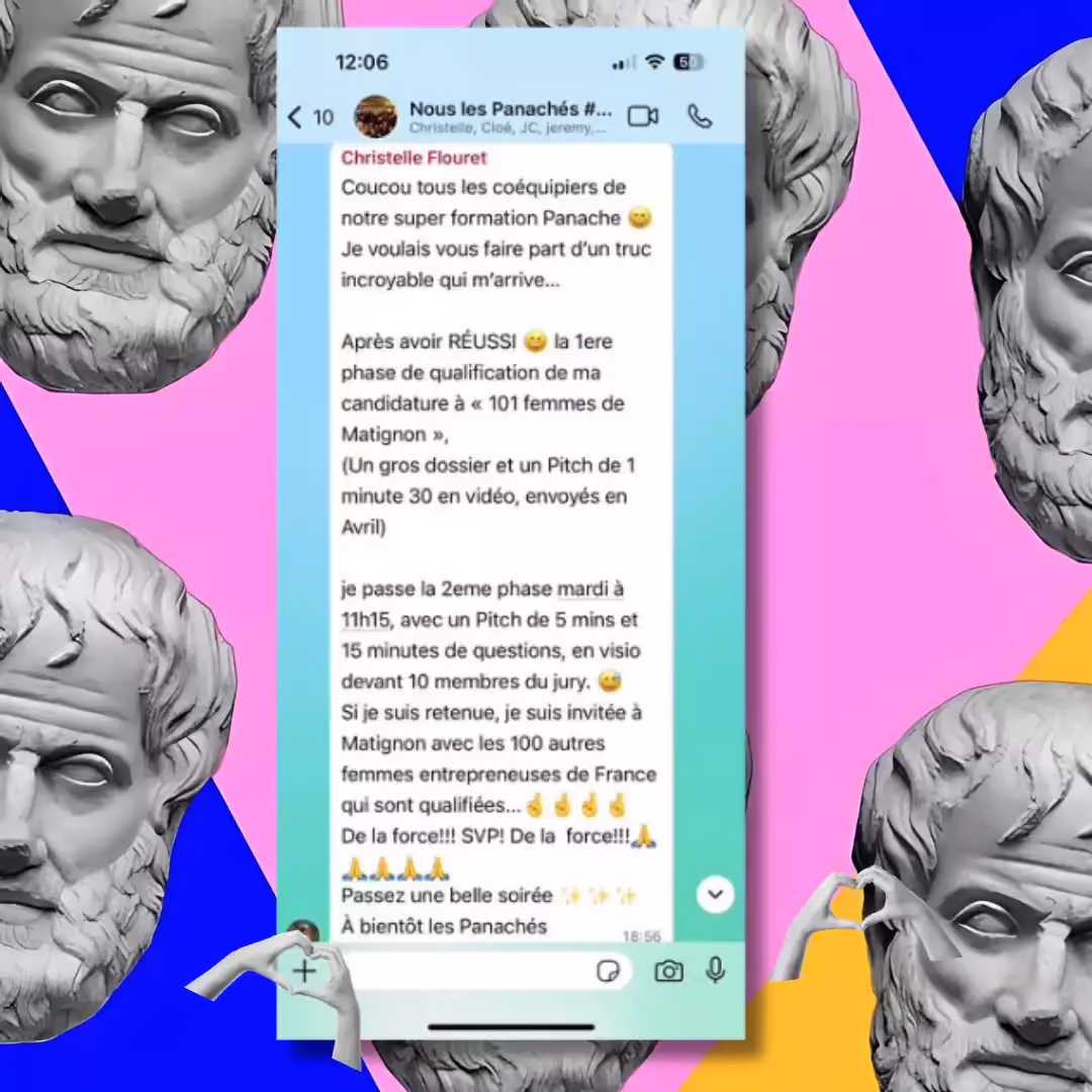 Capture d'écran de la discussion de la promo de Christelle pour sa prise de parole