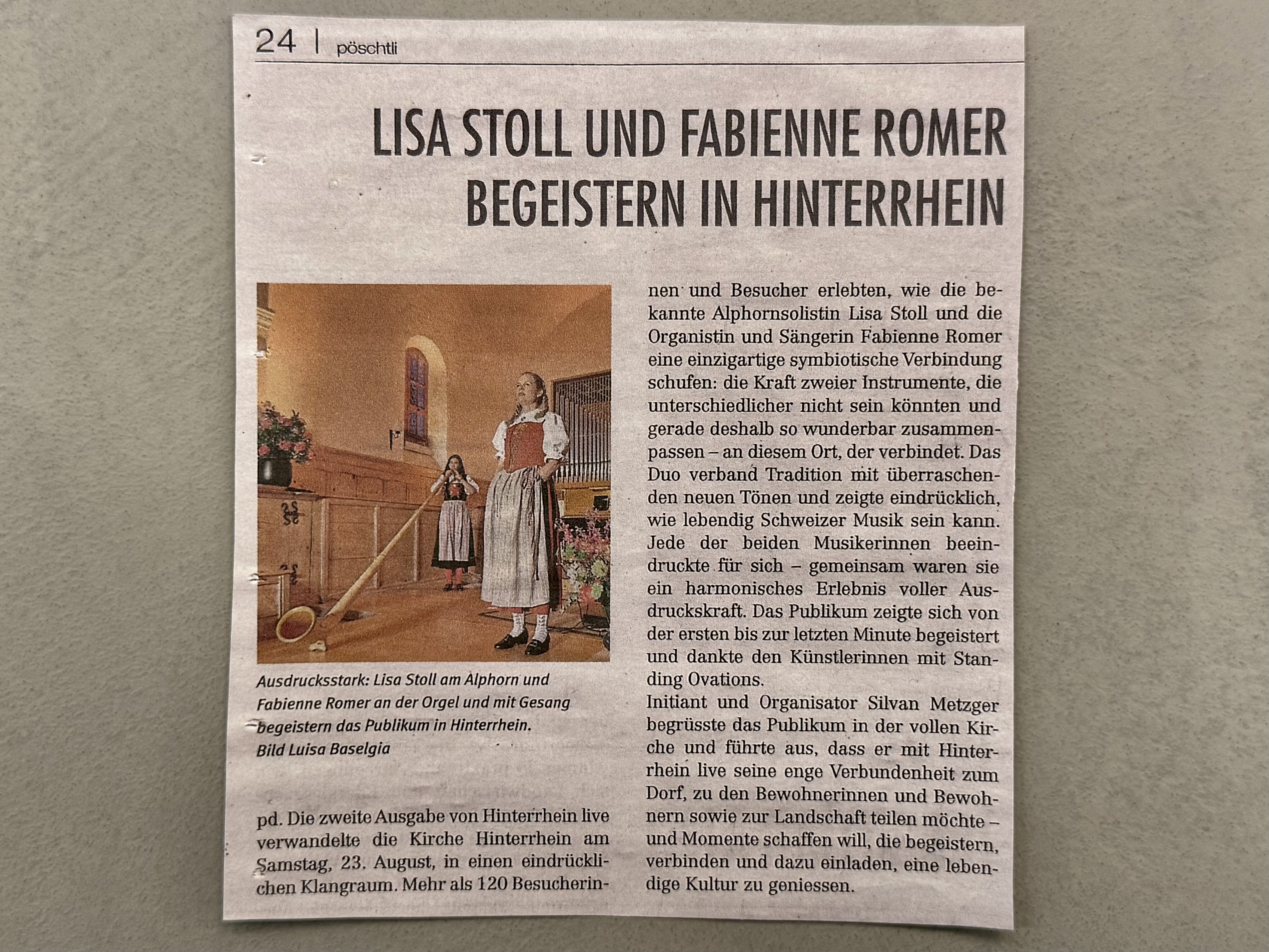 Pressebeitrag im Pöschtli über Lisa Stoll, Hinterrhein, Live #2