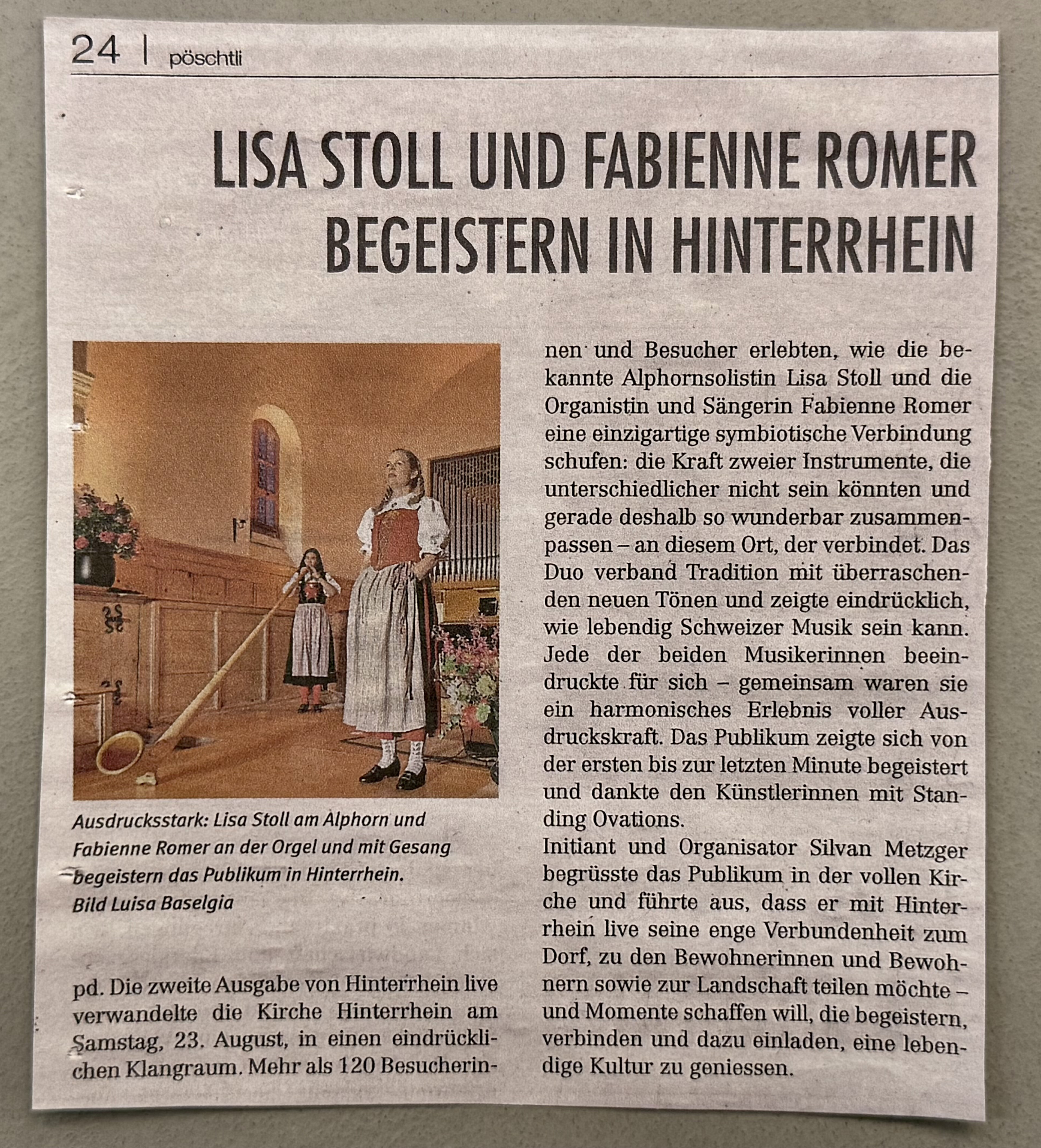Pressebericht von Hinterrhein, Live #2, Lisa Stoll