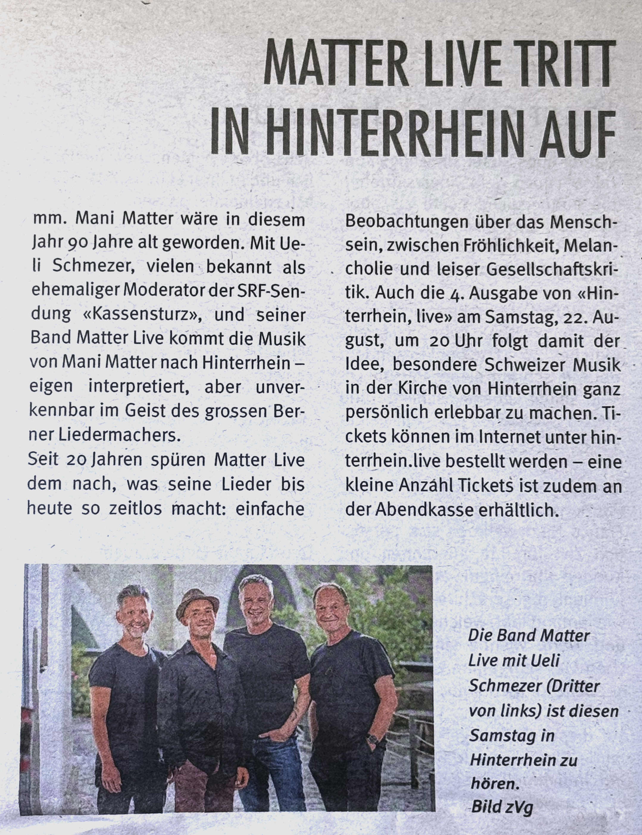 Pressebeitrag im Pöschtli (online) über William White, Hinterrhein, Live #3