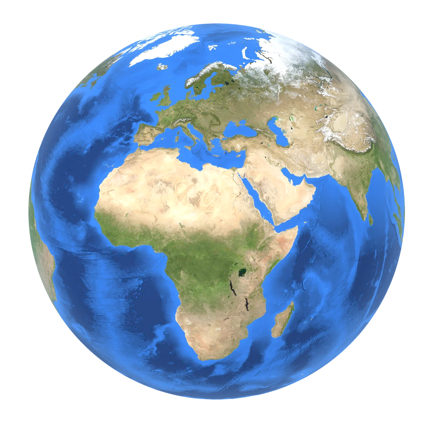Planet Earth seen from space, showing Africa, Europe and the Atlantic Ocean.