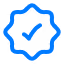 Blue checkmark inside a rounded hexagonal badge outline.