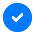 White check mark inside a blue circle.