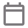 Icon of a calendar with a square page and two rings at the top for hanging.