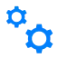 Two blue gears symbolizing manufacturing or mechanical process.