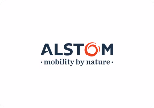 Alstom company logo with tagline 'mobility by nature'.