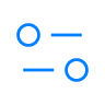 Simple black and blue line art diagram showing two circles connected by horizontal lines with one circle colored blue and the lines extending to the right and left.