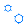 Two blue gears with gray centers on a white background, symbolizing manufacturing or mechanical processes.