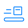 Blue icon of a conveyor belt with a box on top.