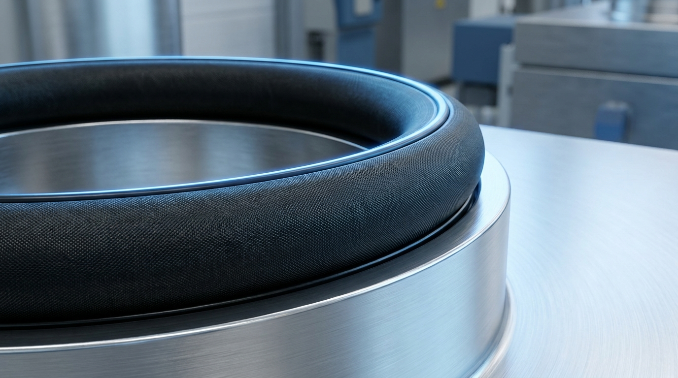 Fabric-reinforced inflatable seal on a stainless steel flange