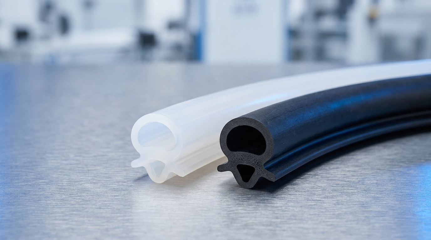 Silicone and EPDM inflatable seal profiles side by side