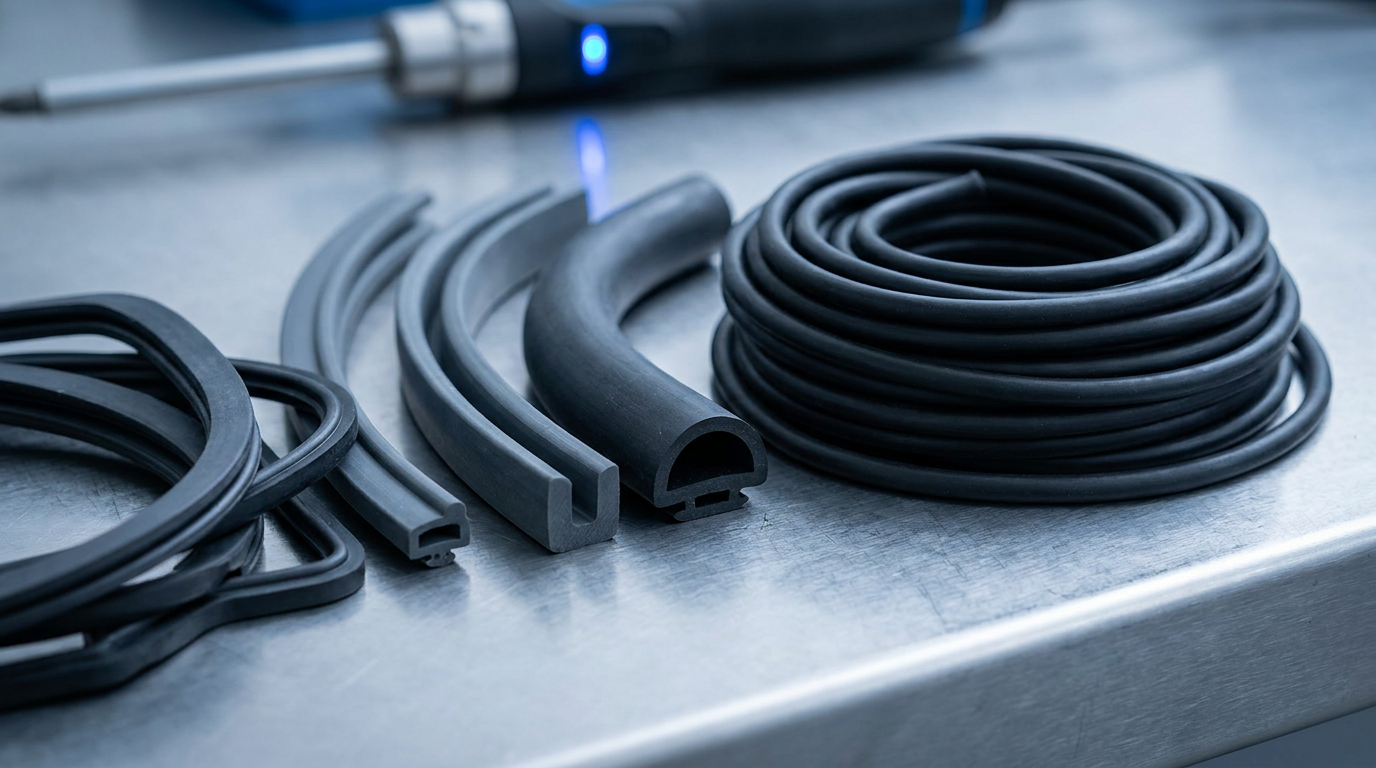 Extruded rubber profiles and coiled rubber cord