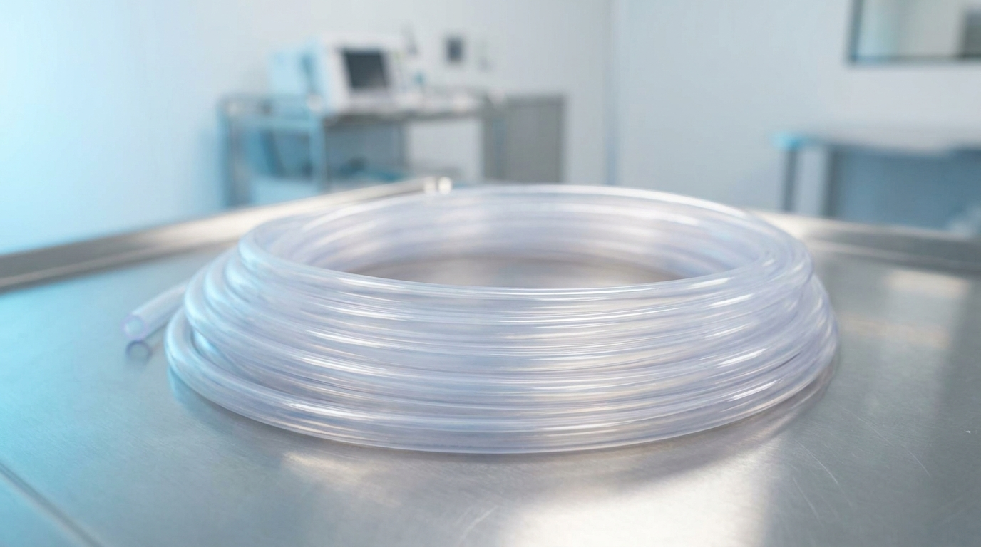 Platinum-cured silicone tubing coiled in a cleanroom