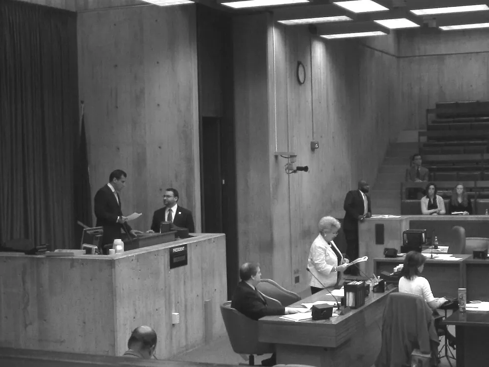 The Christopher A. Iannella Council Chamber inside Boston City Hall, empty, 2010