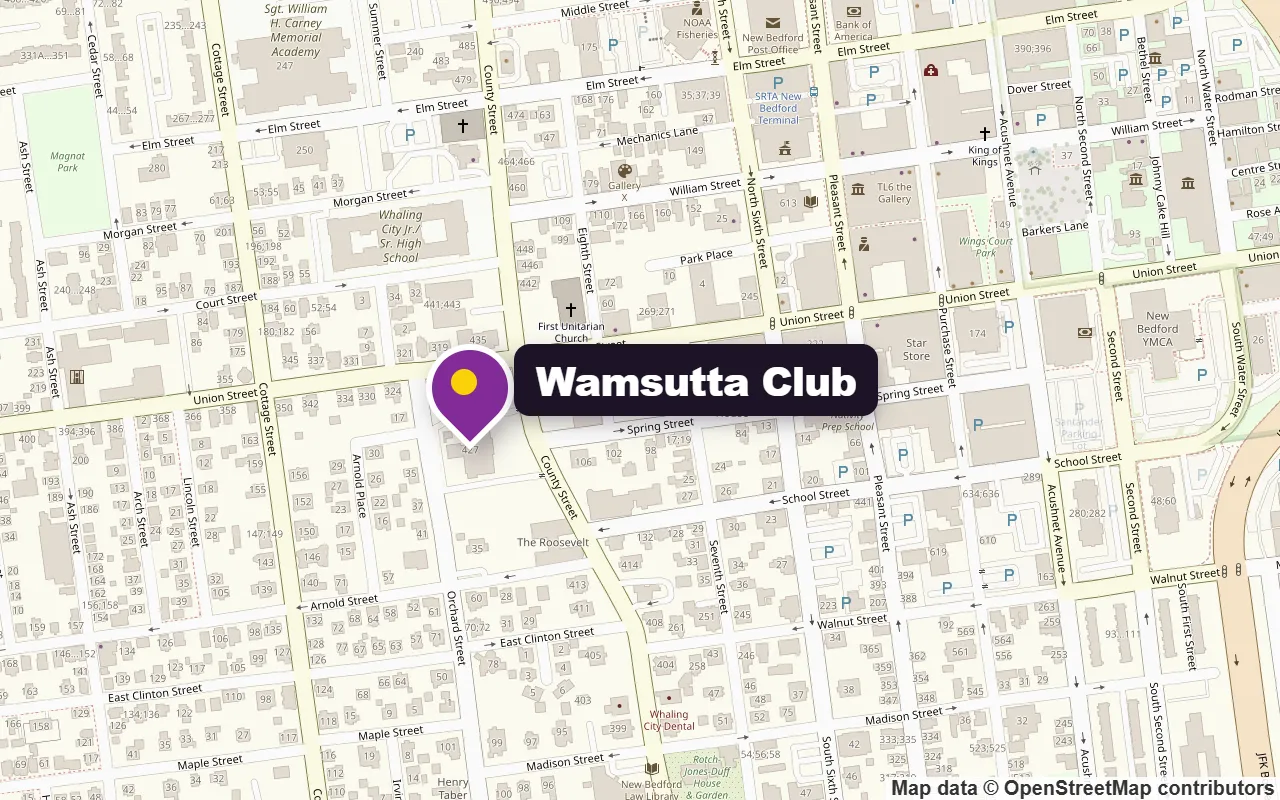 Map of the Wamsutta Club at 427 County Street in downtown New Bedford