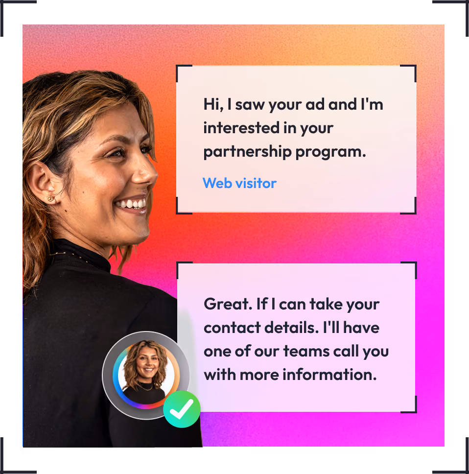 Live chat agent responding to a website visitor's enquiry about partnership schemes