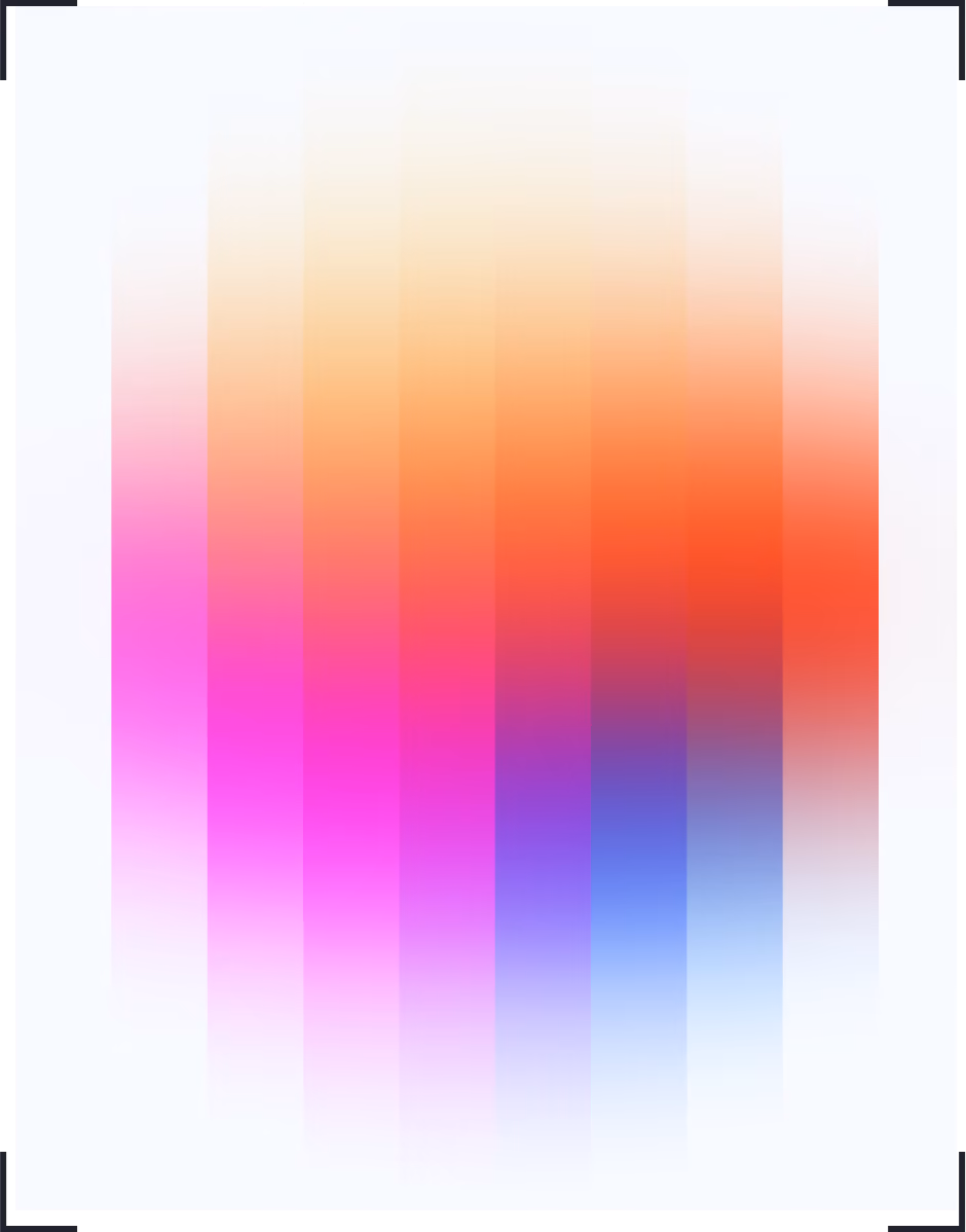 Vertical gradient bars fading from pink, orange, red, purple, to blue on a white background.