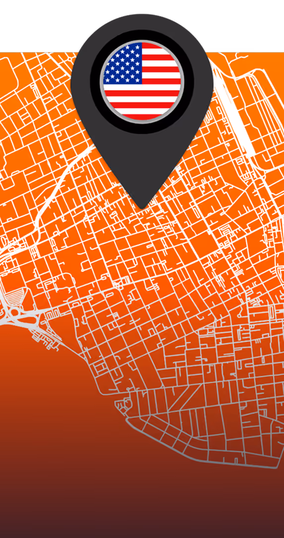 Map pin with the U.S. flag on an orange street map background of Charleston, South Carolina