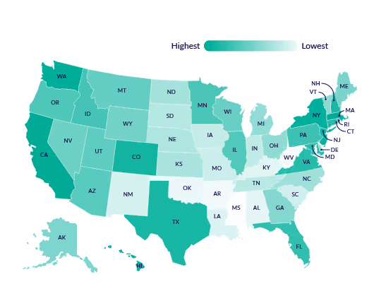 US State Level Map Showing The Richest States