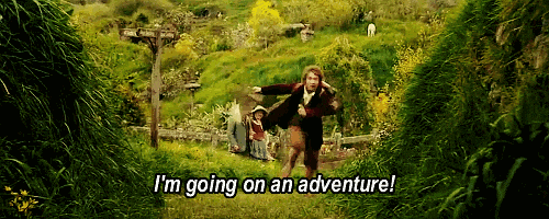 Character running excitedly on a green path with the caption: I'm going on an adventure!